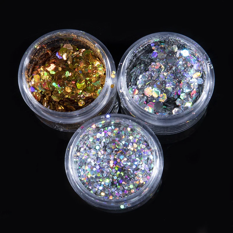 Блестящая пудра для ногтей серебро голографические золотые 1 коробка пигмент