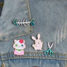 Эмалированная булавка с ножницами в виде кота, кролика, рыбьей кости, застежка для броши, пальто, сумки, лацкана, мультяшная Детская бижутерия, подарок