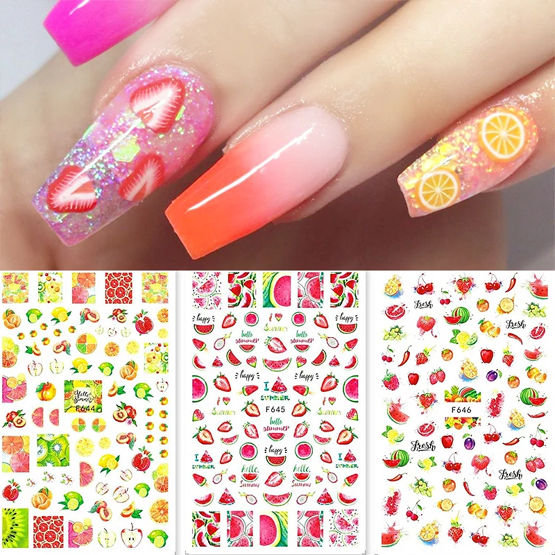 Стикеры 3D на ногти Nail Art Цветок Фрукты серии ромашки красочные узоры листьев