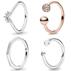 Подлинное женское серебряное кольцо, розовое полированное и закрепляемое бусинами тиара Wishbone, современное промышленное кольцо для женщин, ювелирные изделия Pandora