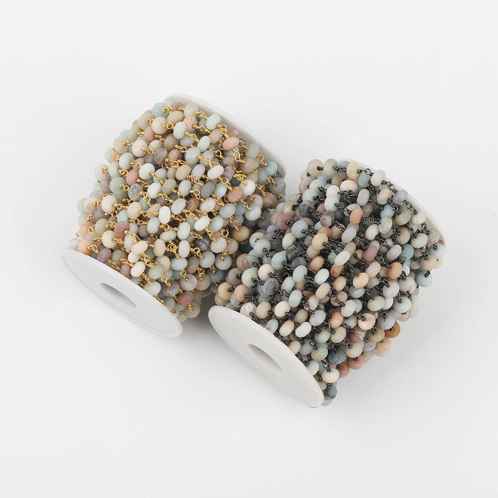 

5 Meter/Lot 5x8mm Natural Amazon Stone Beads Rosary Chains,Amazonite Beads Wire Wrapped Gold Gun Black Chains For Jewelry Making