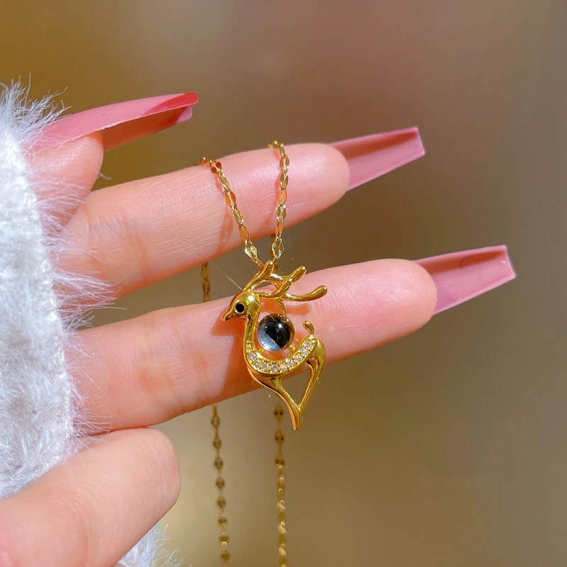 

Temperament And Cute Golden Deer Zircon Necklace Women's Neck Ornament Collarbone Chain Jewelry Accessories Birthday Party Gifts