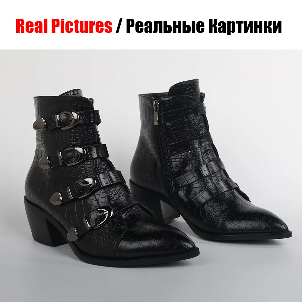 BONJOMARISA/Новинка 34-42; брендовые ажурные ботиночки; женские модные ботинки с украшением в виде пряжки; женская обувь года на высоком массивном каблуке; женская обувь