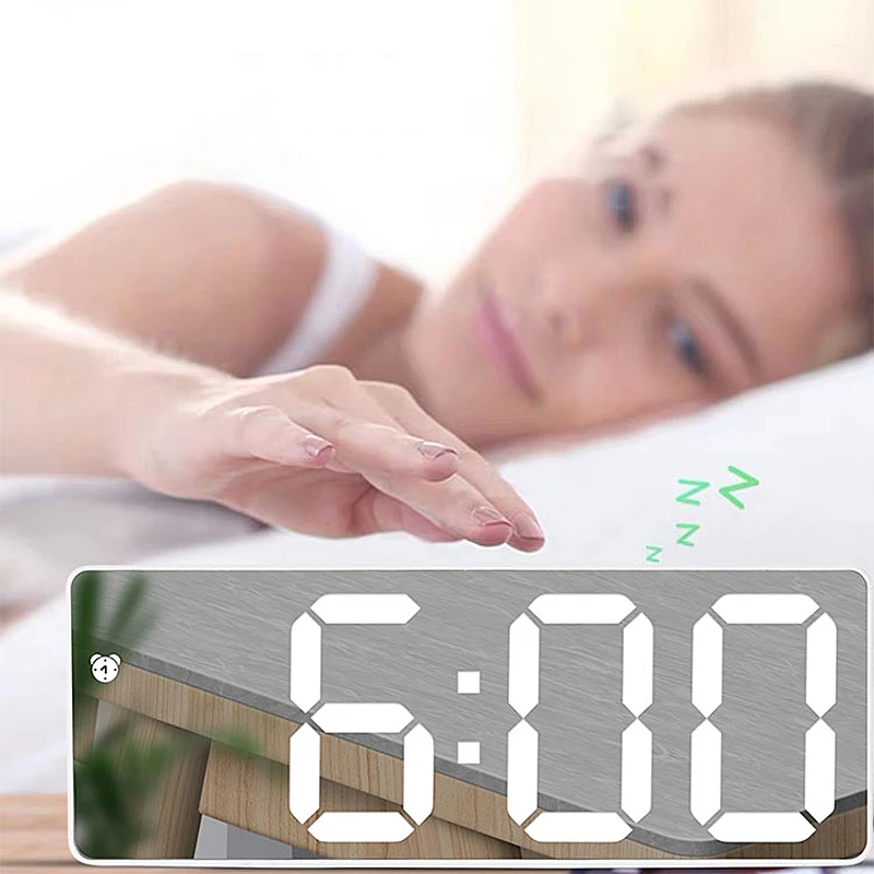 

Acrylic/ Mirror Alarm Clock LED Digital Clock Voice Control Snooze Time Temperature Display Night Mode Reloj Despertador Digital