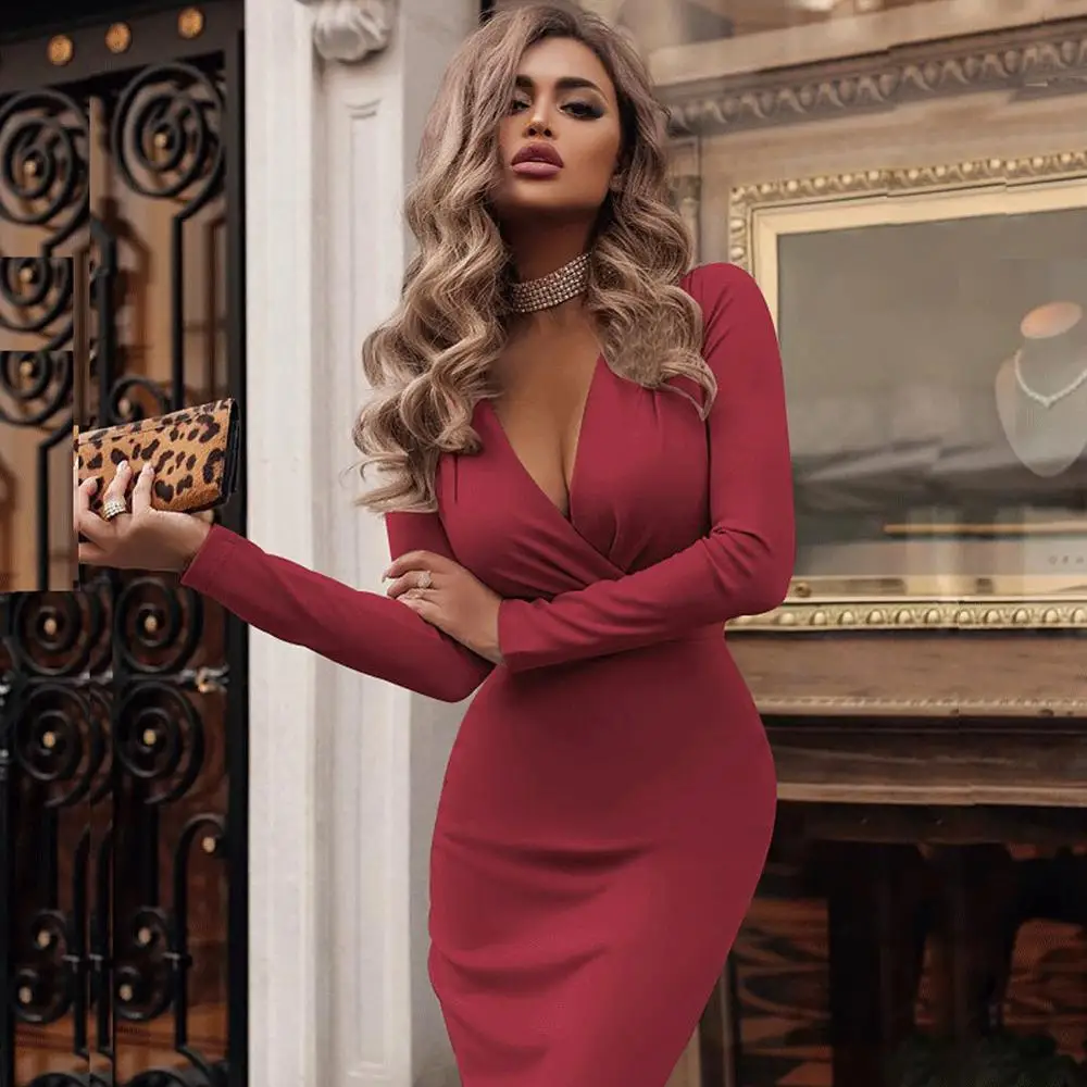 Женское летнее сексуальное платье с длинным рукавом и v образным вырезом