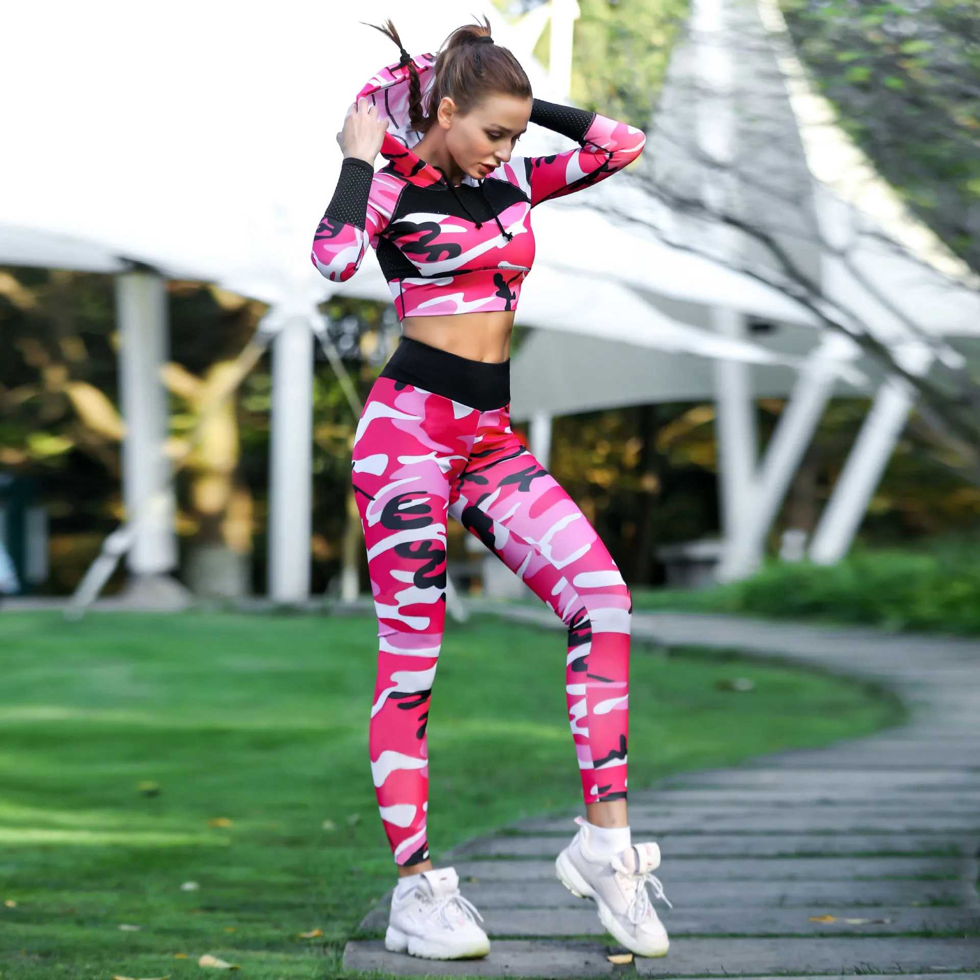 

Бесшовный комплект для йоги из 2 предметов, Женский Топ с длинным рукавом и высокой талией для контроля живота, спортивные Леггинсы, одежда д...