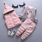 Одежда для маленьких мальчиков зимняя бархатная Толстая детская теплая из трех предметов свитер с капюшоном с мультяшным динозавром медведем костюм для маленьких девочек