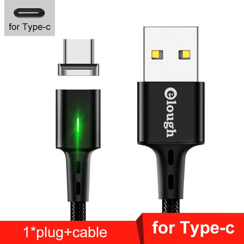 Быстрое магнитное зарядное устройство Elough 3,0 4,0 Micro USB кабель для iPhone samsung Xiaomi Быстрый Магнитный шнур для зарядки телефона type C кабель - Цвет: For Type C Black