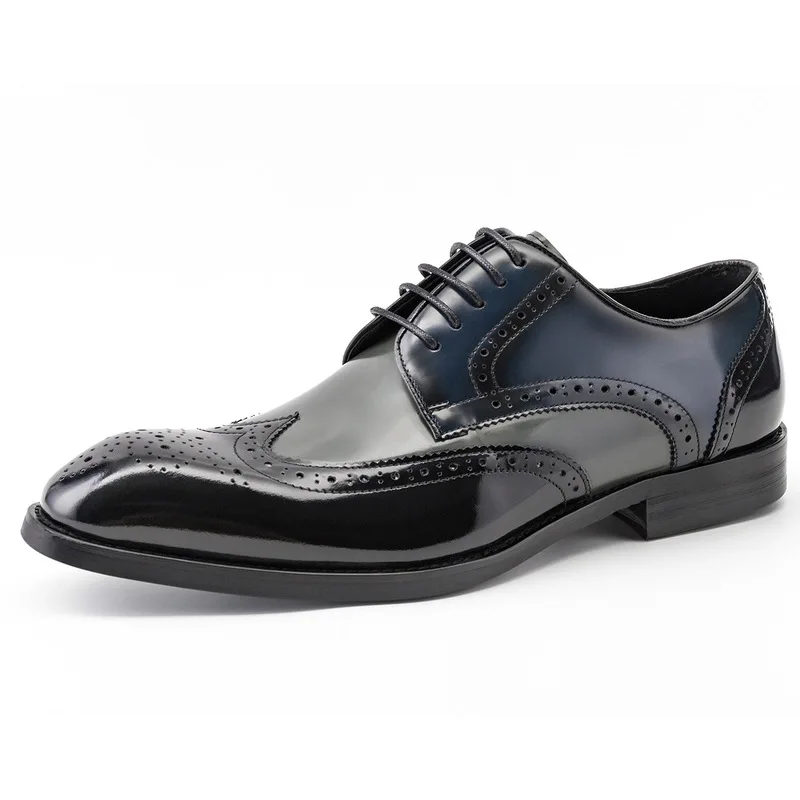 

The new 2020 Derby shoe business dress shoes men square head men's shoes color matching leather shoes men of England