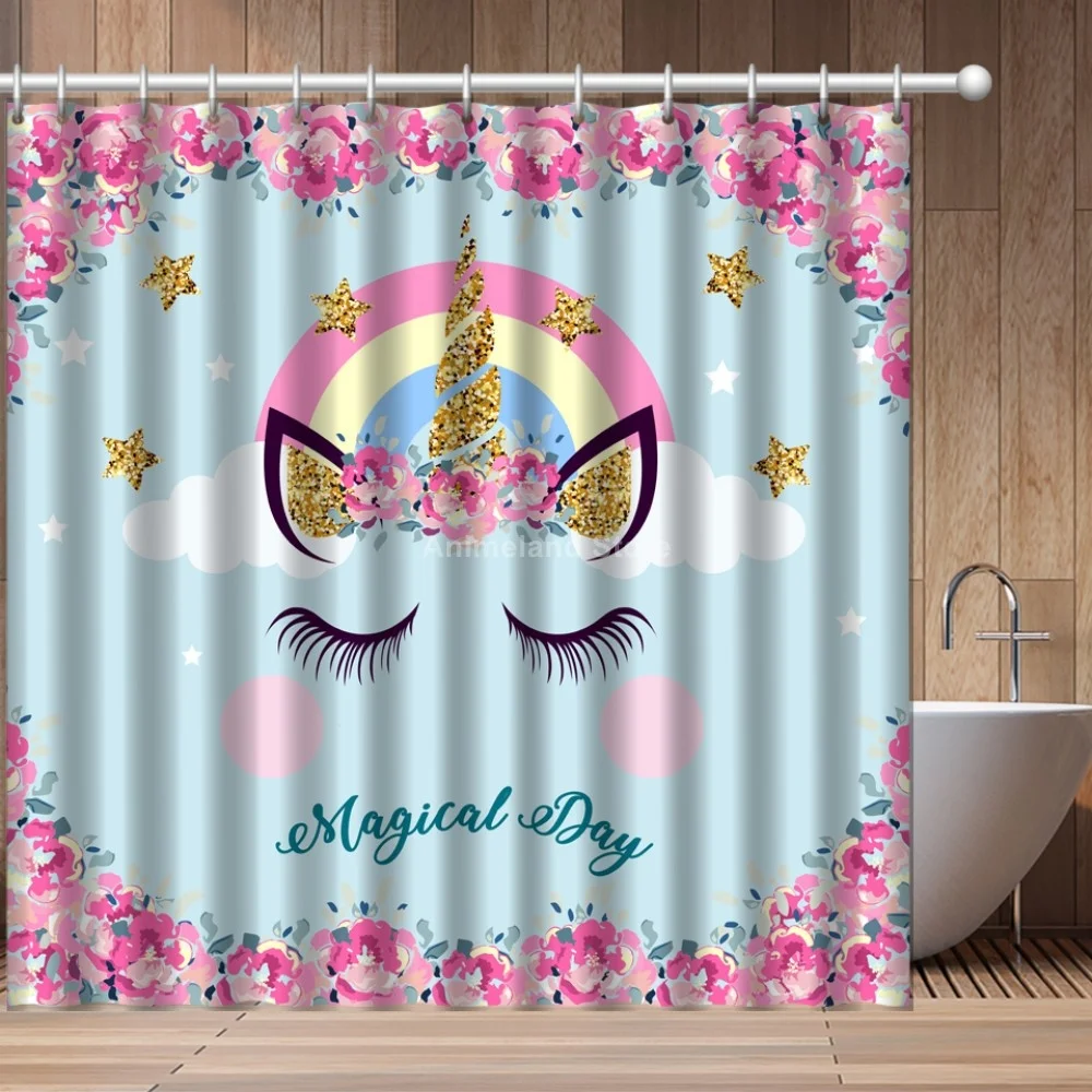 Красочная занавеска для душа с 3D рисунком единорога девочек комплект ванной