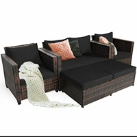 patiojoy 5pcs patio rattan furniture set loveseat sofa ottoman cushioned black hw67697abk