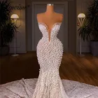 Lowime размера плюс Вечерние платья из жемчуга платья 2021 Саудовская Аравия длинное платье для выпускного вечера Robes De Soiree вечерние Ночное платье для свадебных торжеств, держащих букет невесты на свадьбе