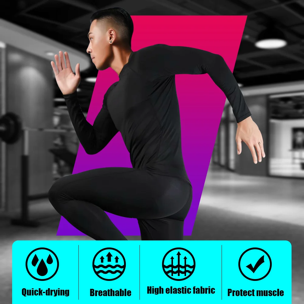 Autumn Compression and Quick Drying Men Sport Suit Polyester Running Clothes Joggers Training Fitness Gym Workout Set