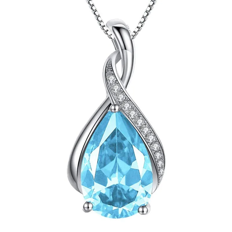 

Trendy Cubic Zirconia Crystal Necklace Women Unique Design Water Drop Multicolor Pendant Necklace Bridal Wedding Jewelry Gift