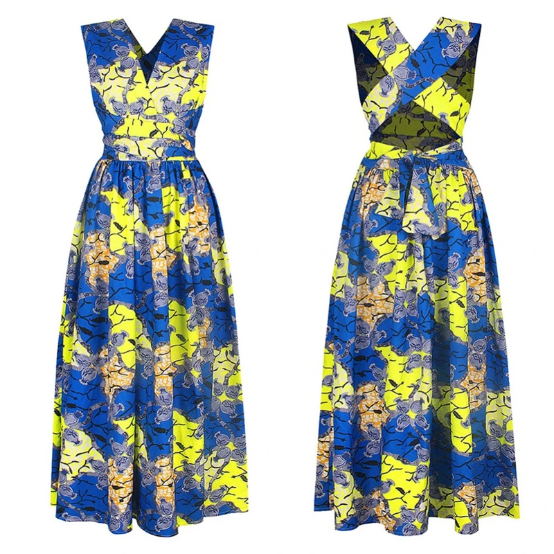 Color 4 Dress Летние африканские платья для женщин вечерние новости Дашики рубашка в африканском стиле одежда длинная одежда Базен DIY шнуровка модная одежда - Цвет: Color 4 Dress