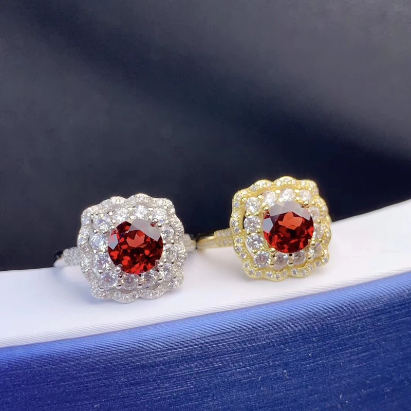 Женское кольцо из серебра 925 пробы с гранатом для вечерние 7 мм естественное стиль