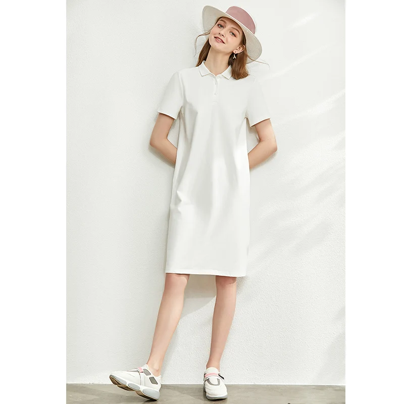 Женское платье поло AMII Minimalism однотонное свободное до колена с короткими рукавами