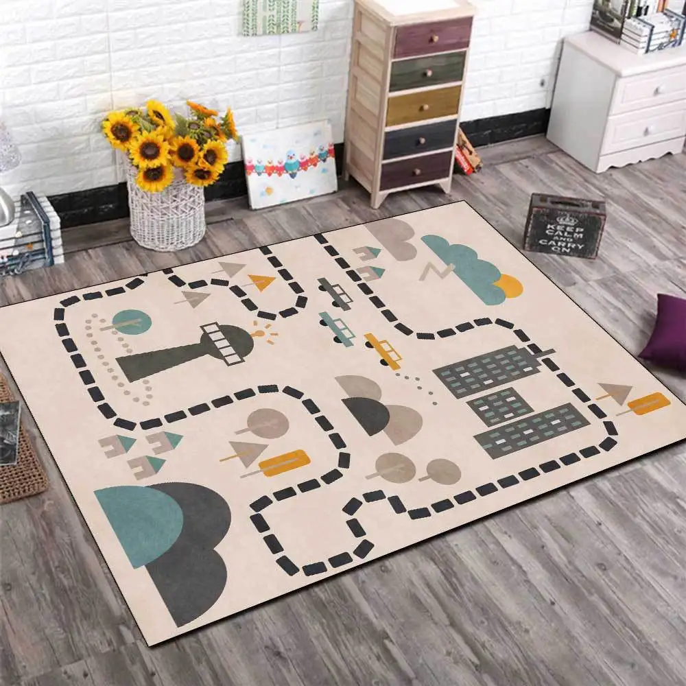 

Modern Cartoon Road House Children's Room Living Room Bedroom Bedside Carpet and Floor Mats Custom