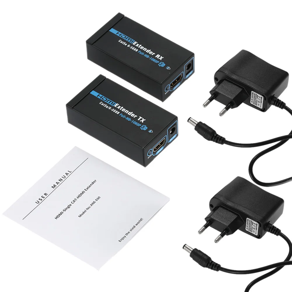 EU plug ANQ-E60 60 м HDMI удлинитель 1080p 3D HDMI передатчик HDMI приемник через Cat 5e/6 RJ45 Ethernet конвертер США ЕС штекер - Цвет: EU plug