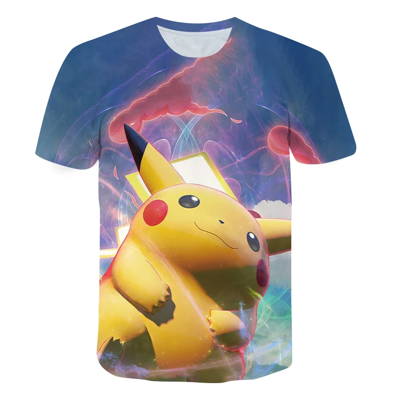 

Pikachu Boys Girls T-shirt for boy Tops Cartoon Fun Anime Harajuku Children's O-Neck child tee shirt 2021 Summer New Kids Tops