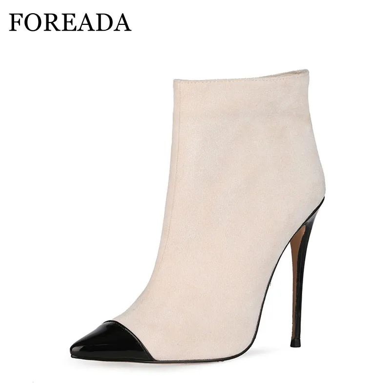 Женские ботинки на очень высоком каблуке FOREADA ботильоны молнии с острым носком