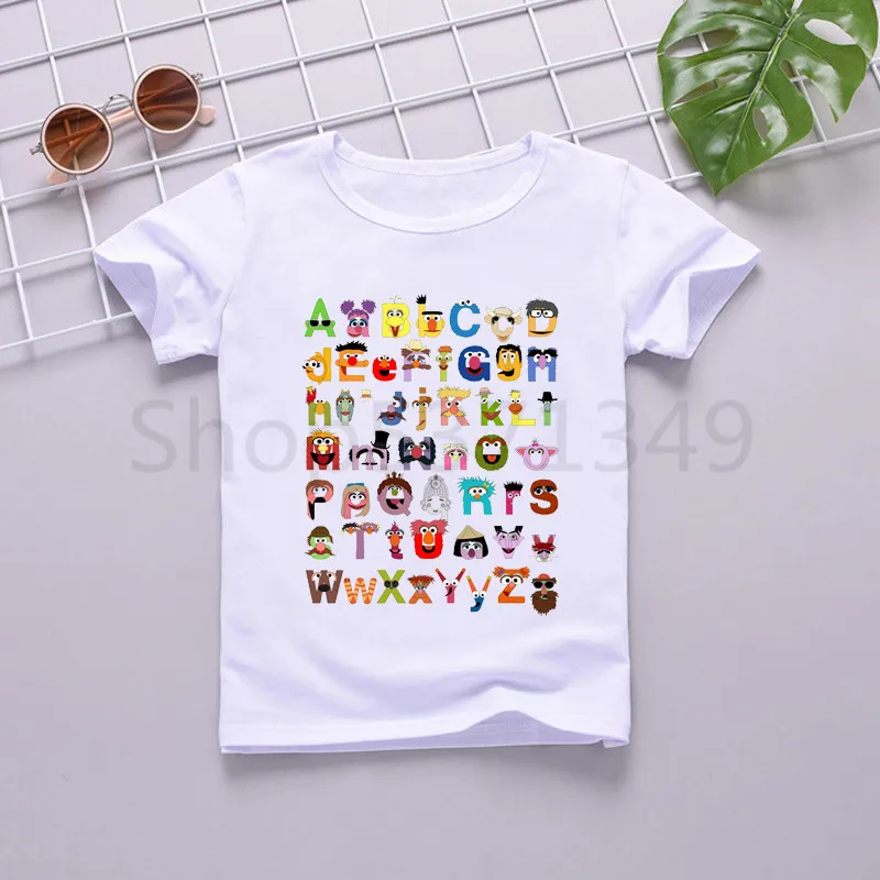 The Sesame Street/Mario/Pokemon/Star Wars Alphabet Cartoon Children's T-shirt Boys Girls Funny T Shirt Kids Summer Clothes