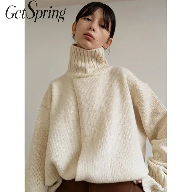 Getвесна женский свитер с длинным рукавом водолазка вязаный Одноцветный разрезом