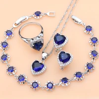 heart blue sapphire jewelry sets silver bridal jewelry docoration for women wedding earrings rings bracelet necklace set