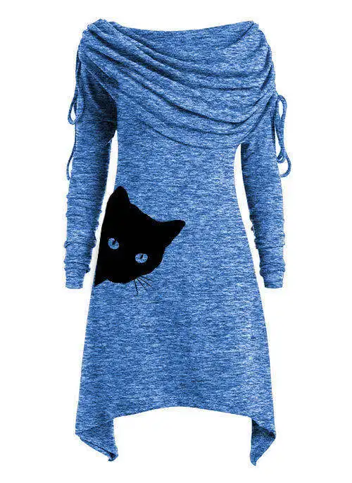 Женское платье джемпер с длинным рукавом и мультипликационным принтом животных