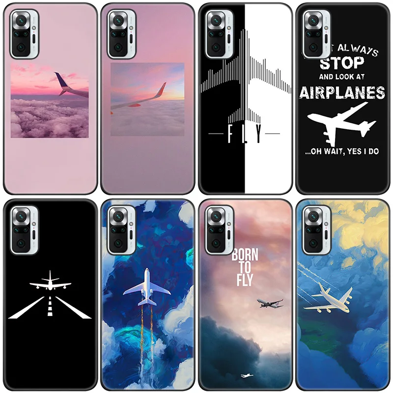 

Aircraft Airplane fly Silicone Phone Case For Xiaomi Redmi Note 11 10 9 8 Pro 11T 10T 10S 9S 8T 9 9A 9C 9T Black Soft Cover
