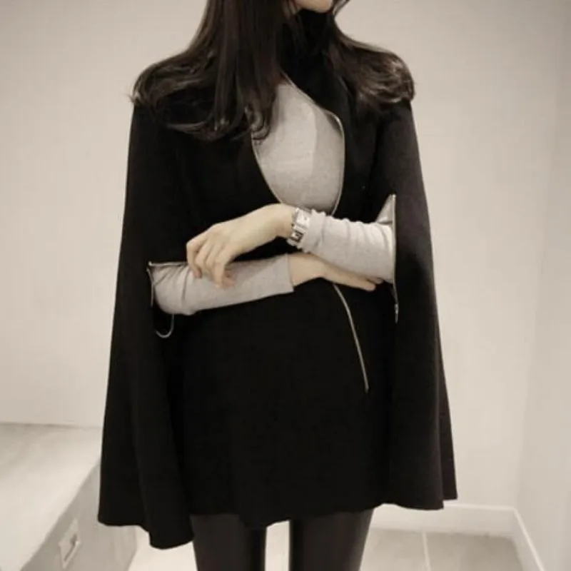 2020 Korean Brand Fashion New Womens Stand Collar Wool Blend Coats Ladies Loose Fit Thicken Cloak Cape Coat Jacket Size S-XL | Женская