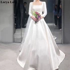 Платье Свадебное в стиле бохо es 2021, длинное атласное ТРАПЕЦИЕВИДНОЕ свадебное платье с рукавом три четверти, квадратным вырезом и воротником, простая Роба