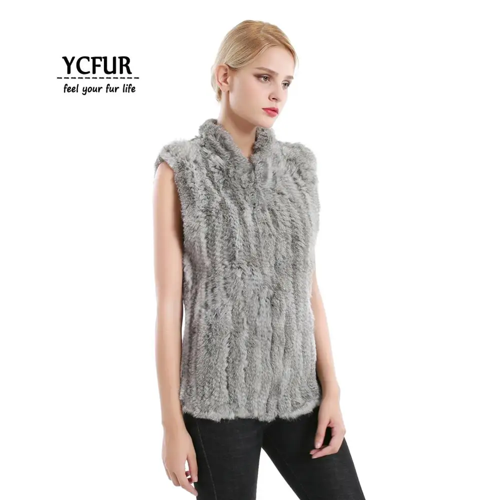 

YCFUR New Arrival Women's Vests Jackets Winter Knitted Real Rabbit Fur Vest for Ladies Winter Thick Fur Gilet Waistcoat Female