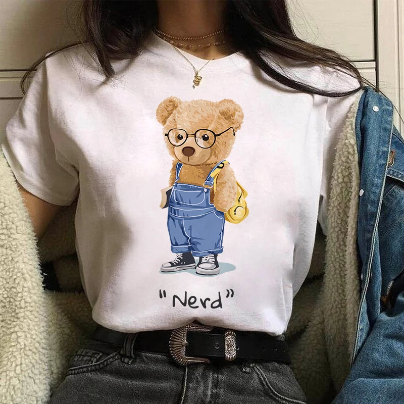

Oversized Teddy Bear Top Soft Cotton Cute Funny Streetwear Graphic Printed Casual Letters t shirt Tee Female/Man T-Shirt