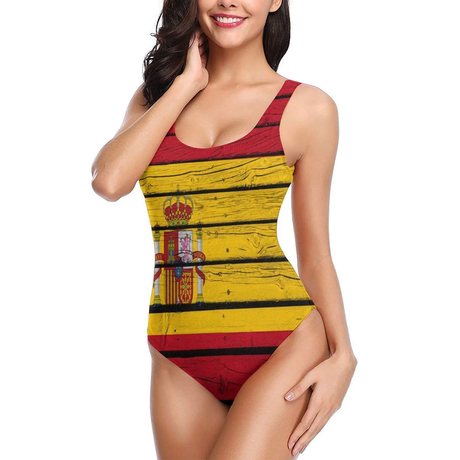 

Women's Swimwear 2021 One-Piece Swimsuit Sexy Sports Girl Swimsuit Lion Red Yellow Wood Grain Castle Crown S-XXL