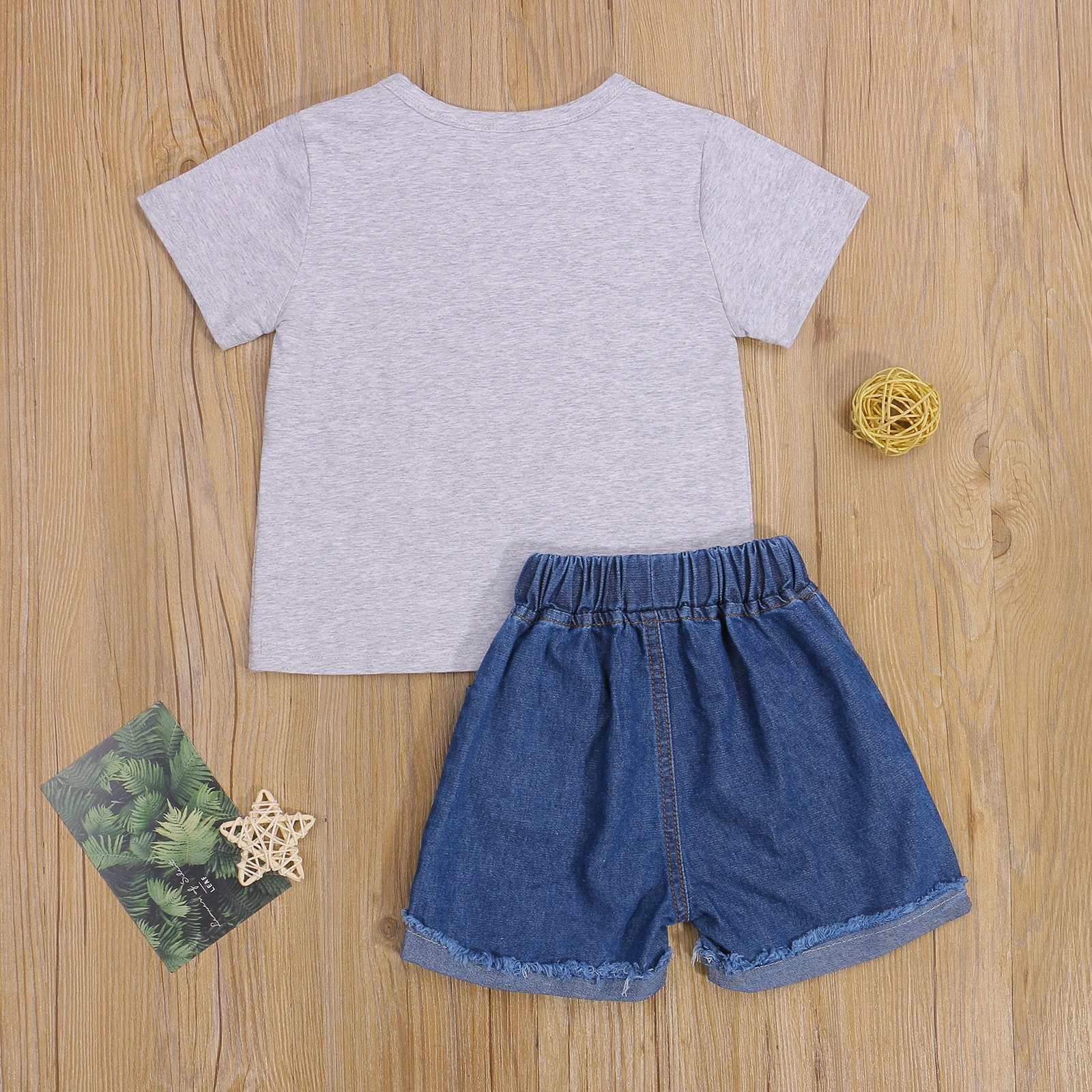 

Lioraitiin 2Pcs 1-6Years Toddler Baby Girls Outfit Short Sleeve Letter Heart Top Baseball Printing Splicing Ripped Denim Shorts