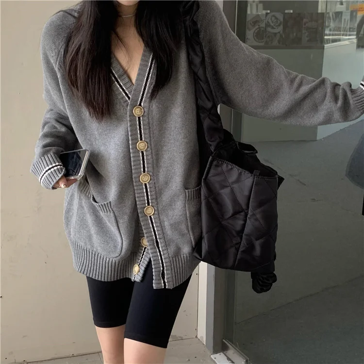 

Осенне-зимний реалистичный выстрел, экономичный ~ свободный, универсальный, в стиле преппи, с V-образным вырезом, однорядный