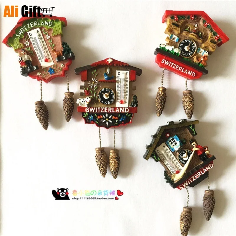 Швейцарский черный лес Cuckoo часы термометр 3D Магнитная Наклейка на холодильник