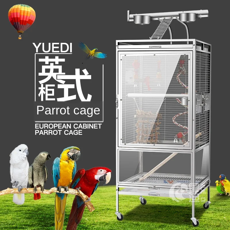 

Transparent cage parrot Birdcage large large space easy to watch luxury large peony gray parrot cage bright as mirror stainless