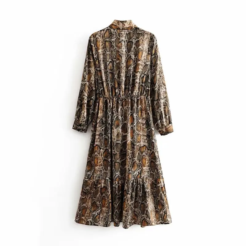 2019 осеннее и зимнее новое платье со змеиным принтом женское трапециевидной формы