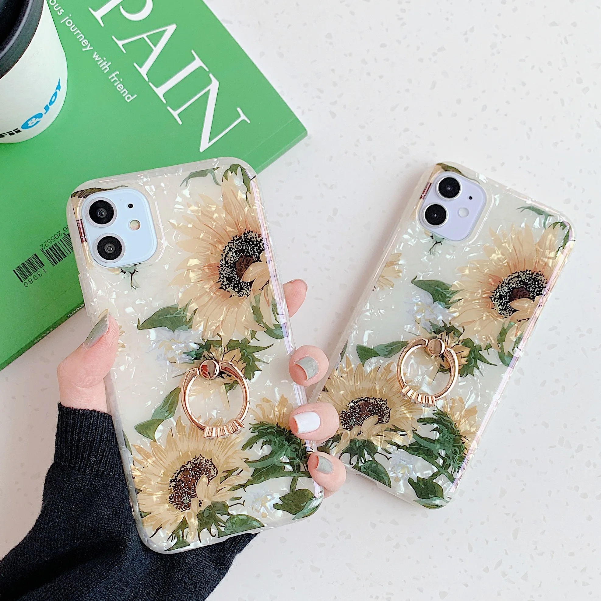 Чехол в стиле ретро с подсолнухами и кольцами для iPhone 11 12 Pro Max XS 7 8 Plus чехол из ТПУ XR