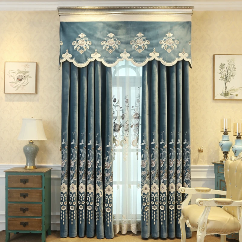 Лучшие европейские и американские роскошные синие бархатные затемненные шторы