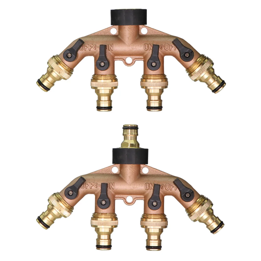 Brass BSP NPT 4-Ways Thread Garden Hose Splitter Heavy Duty Tap Tubing Adapter Switcher Connector Shut-Off Irrigation Watering