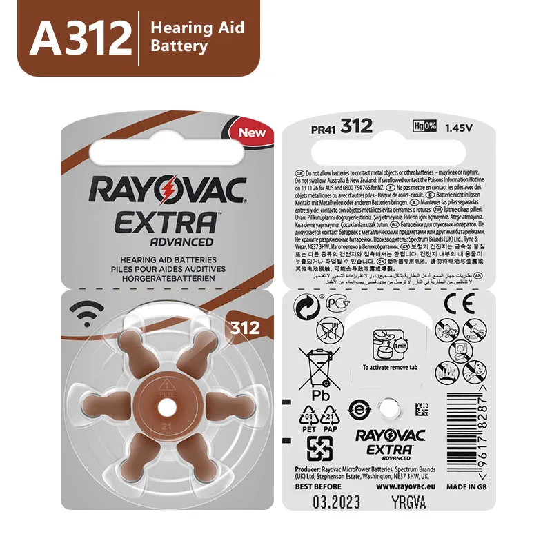 120 шт. батарейки для слухового аппарата Rayovac A312 312A ZA312 312 PR41|battery a312|hearing aid batteries a312zinc