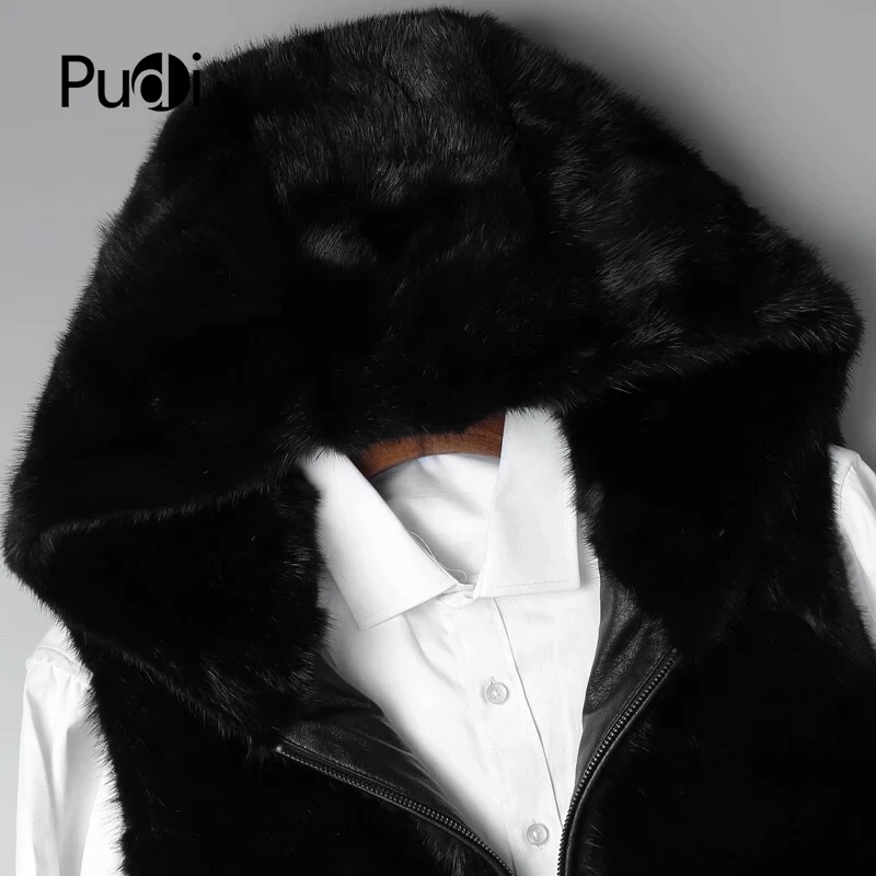 PUDI Для мужчин зимние натуральный мех норка меховая жилетка, куртка Фирменная Новинка; домашний комплект одежды для мальчика из натурального меха пальто MT852