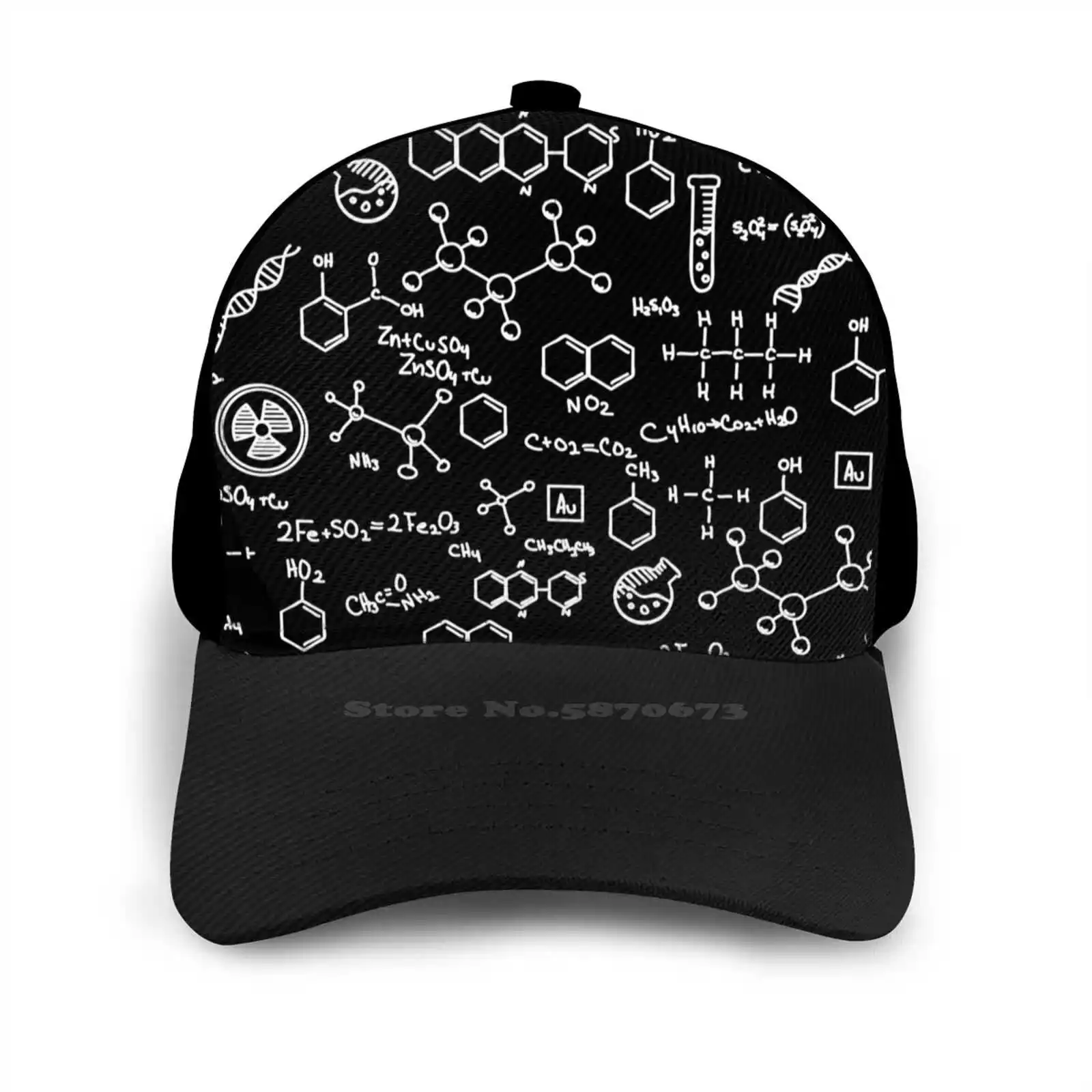 Бейсболка с изогнутыми краями и сетчатым рисунком в научном химическом стиле |