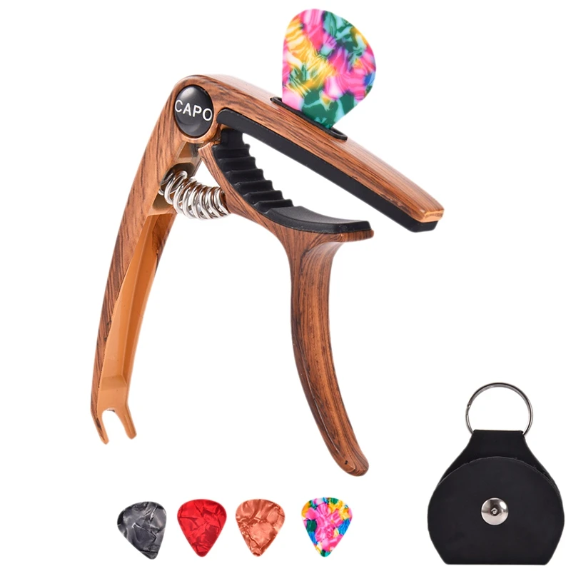 

Гитарный Капо для 6/12 струнных акустических и электрических гитар бас укулеле мандолина банджо с держателем для выбора и выбора (цвет дерева...