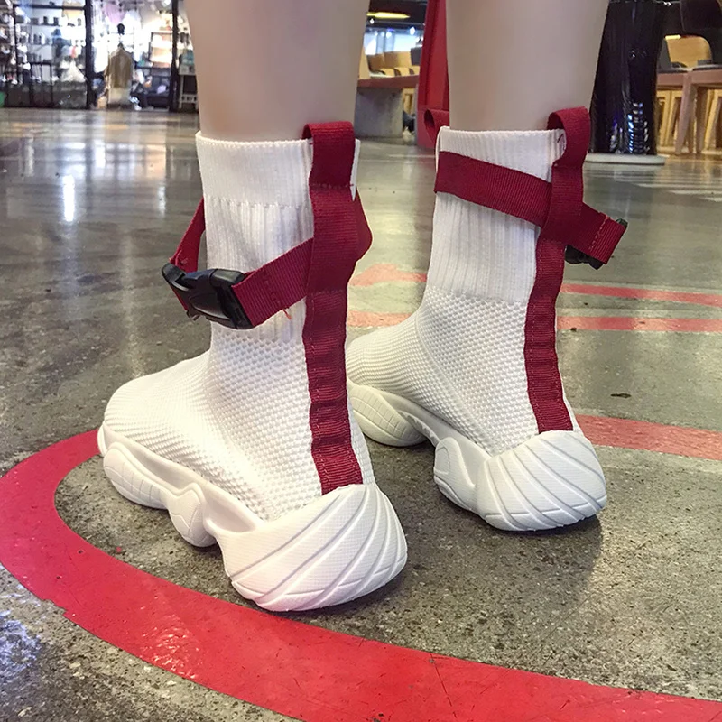 Высокие кроссовки женская обувь на плоской подошве без застежки женские носки