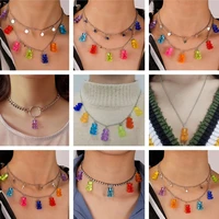 candy color stars hearts gummy mini bear chain necklaces for women cute crtoon animal pendants jewelry femme bijoux collare