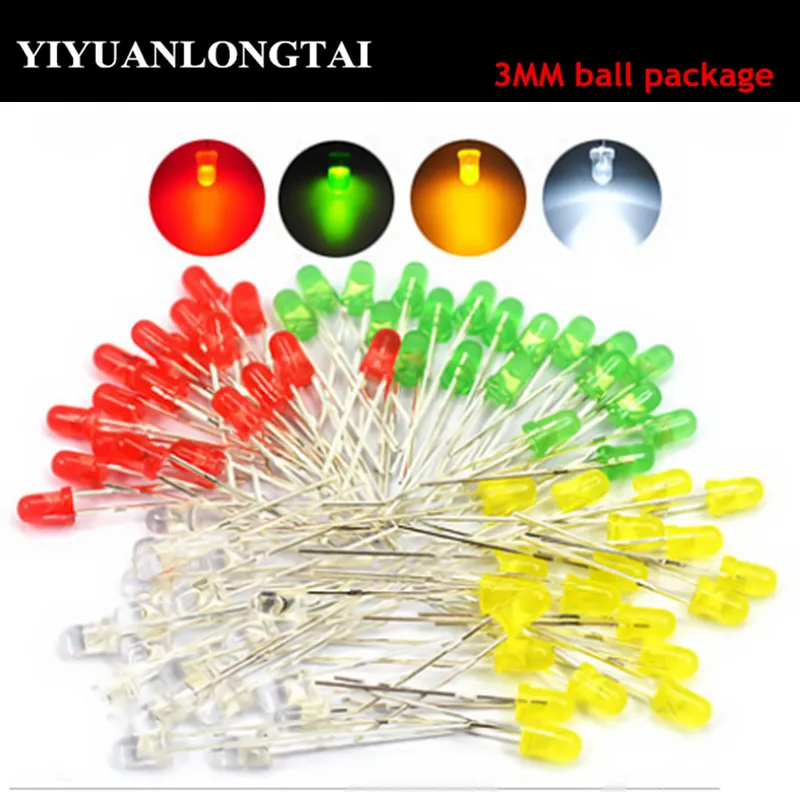 60/80/100pcs 3Mm LED Light-emitting diode repair kit F3 red green yellow blue white direct light ball package | Лампы и освещение